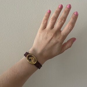 Vintage Fendi Selleria Gold and Brown Leather Bracelet